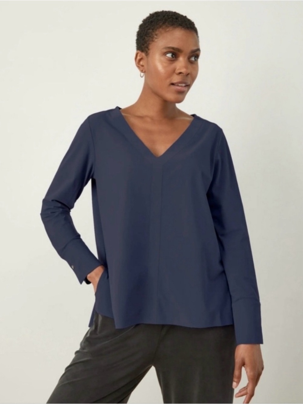 Aday Something Tailored Shirt in Navy Size Medium EUC